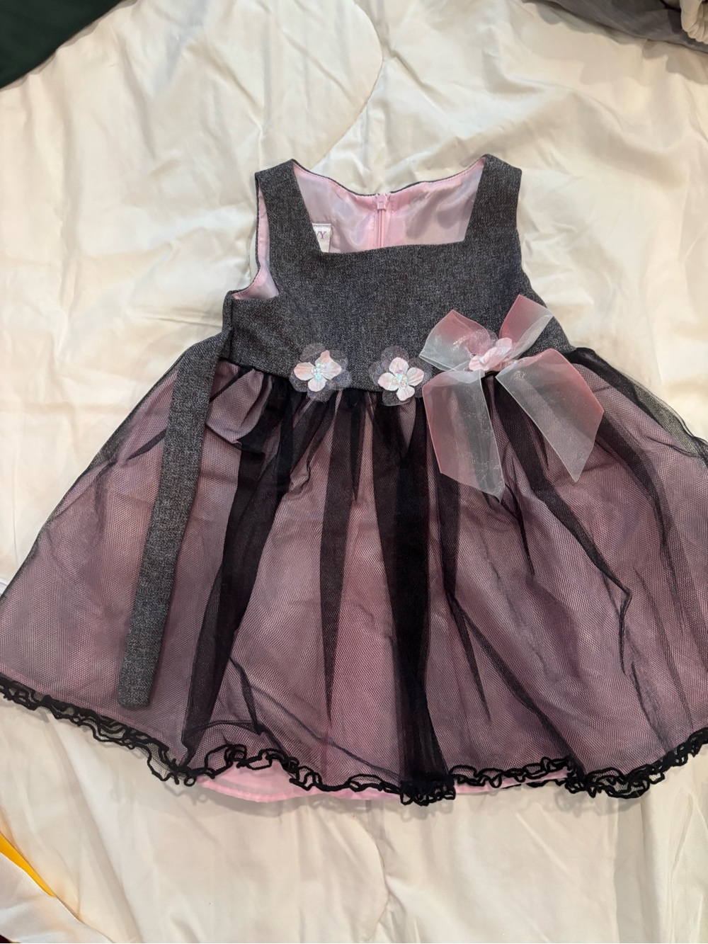 iris & ivy Pink and Gray Tulle Flower Party Dress
